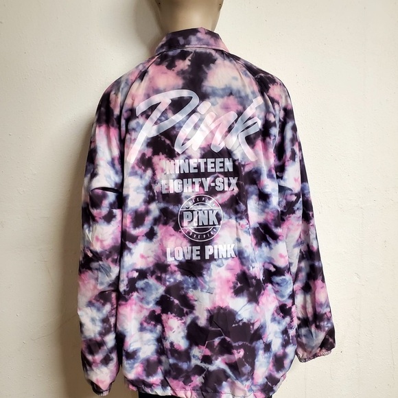 PINK Victoria's Secret Snap Front Coach Jacket Watercolor TieDye Women's Size S - Picture 5 of 16